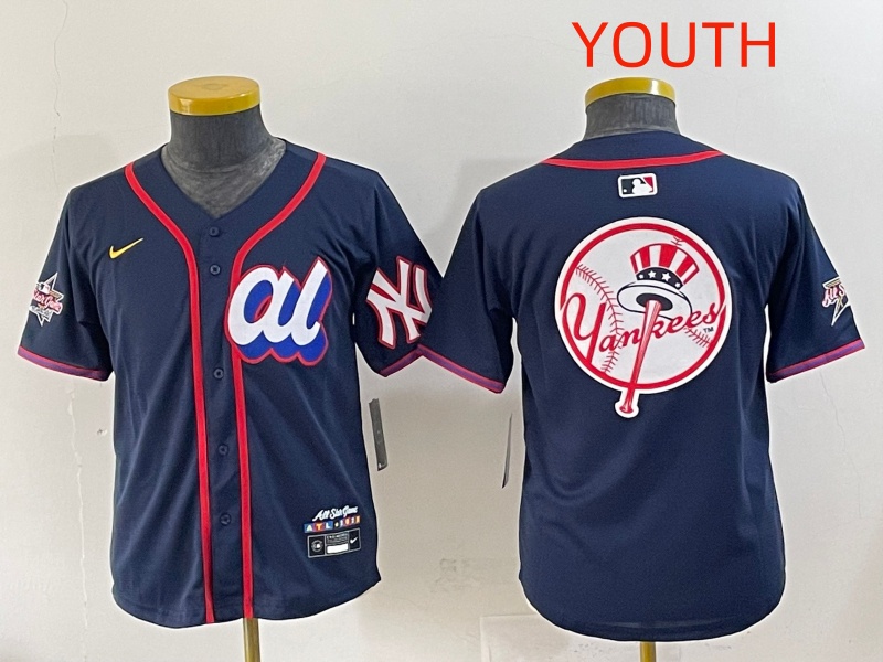 Youth 2025 New York Yankees Blank Drak Blue All star Blank Blue Nike MLB Jersey style 9->youth mlb jersey->Youth Jersey
